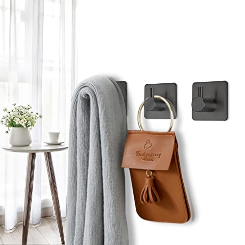 Fotosnow Black Adhesive Towel Hooks Heavy Duty Stick on Wall Hooks Shower Hooks for Bathroom Kitchen Door-4 Packs - color: Black-4 Pack