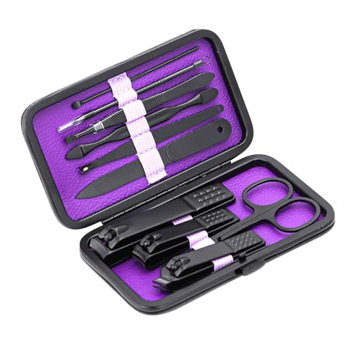 Glamne Manicure Set Nail Clippers Kit Professional Stainless Steel Nail Care Tools with Leather Travel Case 10 in 1 Purple - color: Purple