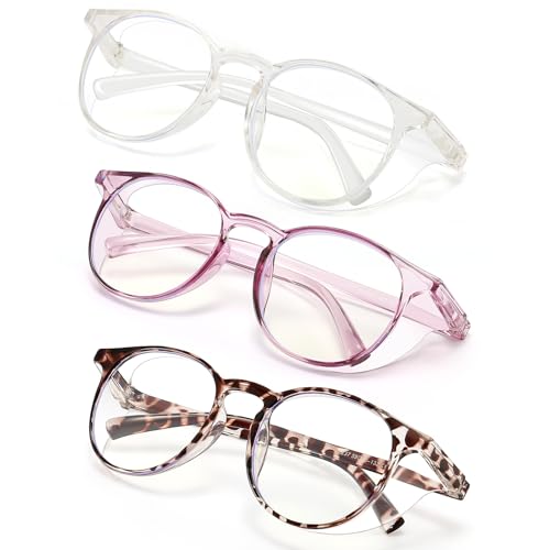 2 Pairs Anti Fog Safety Goggles Protective Glasses Blue Light Blocking Eyeglasses for Men Women - color: Tortoiseshell+purple+white