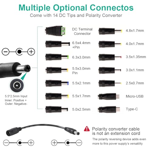Universal Power Supply 3V~24V 3A 72W Adjustable Variable 3V 5V 6V 9V 12V 15V 18V 20V 24V AC/DC Adapter Charger, 100V-240V AC to DC Converter with 14 Tips and Polarity Converter - style: 3~24V3A 72W