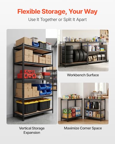 VEVOR Storage Shelves, 5-Tier Adjustable, 2500 lbs Capacity, Heavy Duty Garage Storage Shelving Unit, Metal Utility Rack Shelf, for Garage Warehouse Basement Kitchen, 40.35" W x 20.35" D x 71.38" H - size: 20" D x 40" W x 72" H