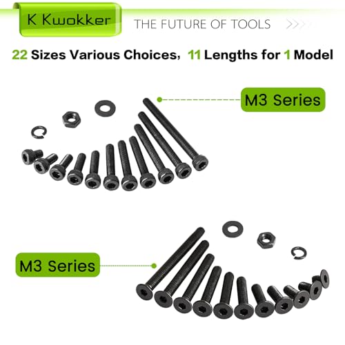 2540Pcs M3 Screw Kit 4MM to 35MM, M3 Socket Head Screws & Flat Head Screws, Upgraded Zinc Plated Assorted Nuts and Bolts Assortment Kit Black M3 Screws with Nuts, Washer and Lock Washers - size: G. M3