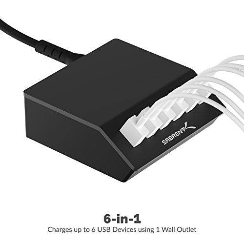 SABRENT 60W 6-Port USB Charging Station, Auto-Detect, UL (AX-FLCH-B) - size: 6-Port