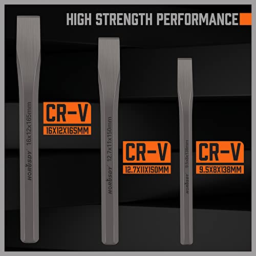 HORUSDY 3-Piece Heavy-Duty Cold Chisel Set, 3/8", 1/2", 5/8" Metal Chisels, Drop-Forged Cr-V Steel for Woodworking, Metalworking, Masonry & Carpentry - size: 3-Piece (3/8", 1/2", 5/8")