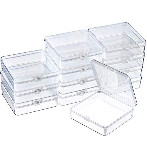 SATINIOR 24 Packs Small Clear Plastic Beads Storage Containers Box with Hinged Lid for Storage of Small Items, Crafts, Jewelry, Hardware(3.7 x 3.7 x 1.2 in) - size: 3.7 x 3.7 x 1.2 in