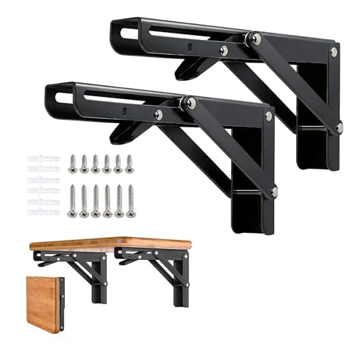 Folding Shelf Brackets - 10 Inch 2 Pcs Heavy Duty Metal Collapsible Triangle Shelf Bracket, DIY Wall Mounted Foldable Shelf Bracket, Space Saving for Bench Table with Screws - size: 10 Inch- 2 Packs