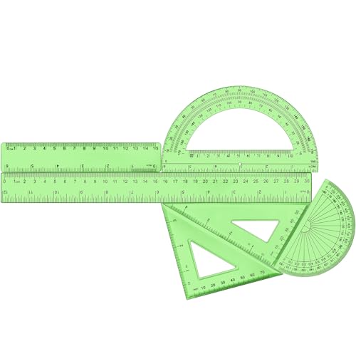 Tenare 6 Pcs Math Geometry Ruler Set, Protractor Triangle School,Green - color: Green