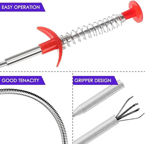 New Upgrade 76 inch Drain Snake Hair Drain Clog Remover Tool - Sink Drain Cleaner for Toilet Sewer Shower Kitchen Bathroom Tub Clogged Drains Opener Cleaning Tool, Flexible Grabber Claw Pick Up Tool - style: 76 in
