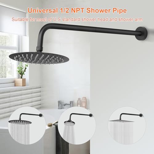Shower Arm with Flange and Teflon Tape, Wall Mounted Shower Pipe 304 Stainless Steel Extension Arm for Fixed Shower Head & Handheld (20 Inch, Matte Black) - color: Matte Black, style: 20 Inch