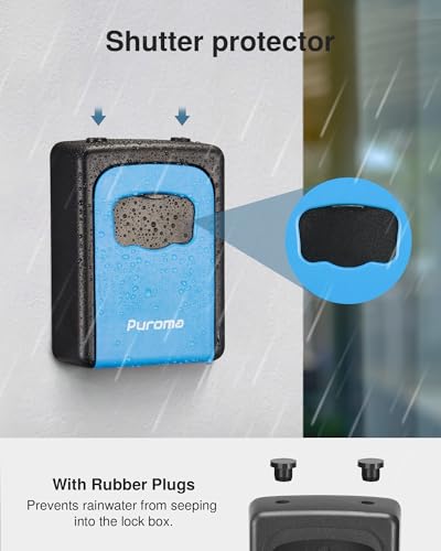 Puroma Key Lock Box Large with Code Lockbox Outdoor Wall Mount Safe 1 Blue - color: Blue