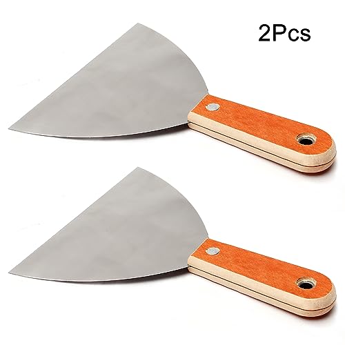 Utoolmart 2Pcs Putty Knife, 6 Inch Carbon steel Stiff Putty Knives, Spackle Knife, Paint Scraper, Scraper Tool with Wooden Handle for Taping Paint Wall Floor Tile | Stiff Blade, Sharp Scrapes Adhesive, Spackle Knife, Paint Scraper, Scraper Tool for Taping