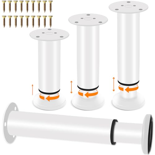 4 Pcs Adjustable Height Furniture Support Legs 10-17 inch [with Screws], Metal Adjustable Bed/Sofa/Cabinet/Couch/Dresser/Table Heavy Bed Replacement Legs (White) - color: White, size: 10-17 inch