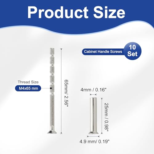 PATIKIL Door Handle Screws M4 x 65mm, 10 Set Cabinet Handle Break Away Screws for Drawer Pull with M4 x 25mm Sleeve Slub Bolt for Door Lever Knob - size: M4 x 65mm