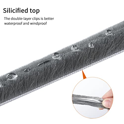 Weather Stripping Door Seal - 5m (16ft) Brush Weather Stripping,Card-Slot Seal Strip Pile Weatherstrip for Door Window (6mm x 8mm (Backing 0.236 x Brush 0.315 Inch) Gray) - size: 6 mm x 8 mm