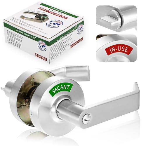 MUTEX Large Grade 2 Commercial Privacy Indicator Lock - Drop-in Replacement, Heavy Duty Door Levers for Restroom and Bathroom, Keyless Lock, Fits Standard Door Sizes, ANSI Grade 2 - Silver