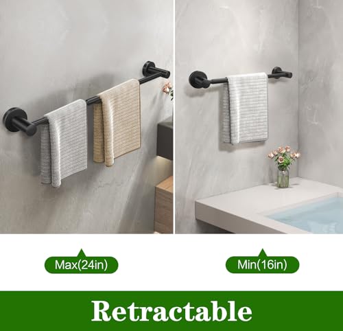 10pcs Matte Black Retractable Bathroom Hardware Set, - color: 10pcs 24" Black