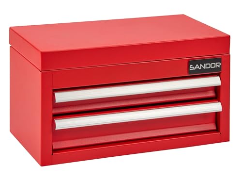 Mini Tool Box - Metal Tool Chest with 2 Drawers & PVC Drawer Liners - Red - color: Red