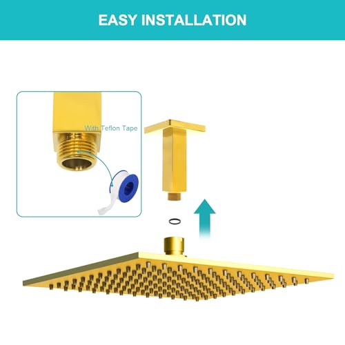 Enga Brass Square Shower Arm with Flange, 3 Inches Ceiling Mount Replacement Rain Shower Head Straight Arm, Bright Gold - color: Polished Gold, style: 3 Inch