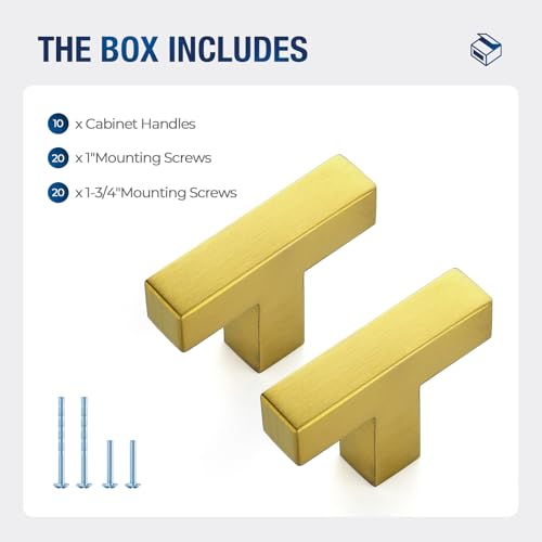 JOY DECOR Gold Cabinet Handles Square Cabinet Pulls, Single Hole, 10 Pack - size: Single Hole