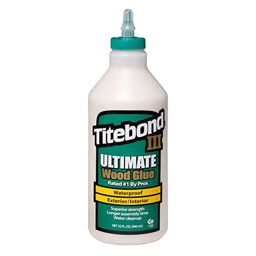 Titebond III Ultimate Wood Glue 32 Oz. (6 Pack) – Premium Professional Woodworking Adhesive, Waterproof, Strong Initial Tack, Interior/Exterior Use, Easy Water Cleanup – 1415 - size: 1 Quart