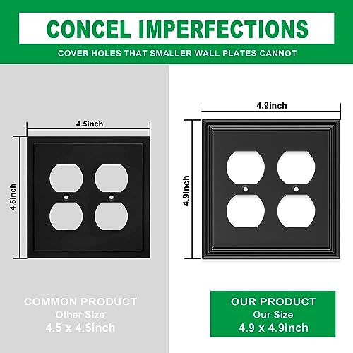 2 Pack Black Modern Decorative Double Duplex Outlet Covers Wall Plates - size: 2 Gang Double Duplex