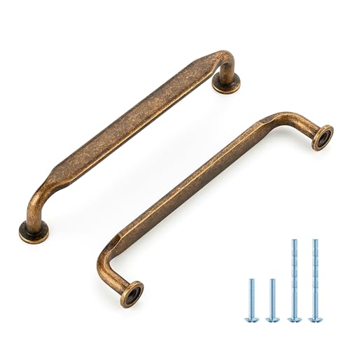 HOME EDIT Antique Brass Solid Cabinet Handles & Pulls 5 Inch 10 Pack - color: Antique Brass, size: 5 inches Hole Center