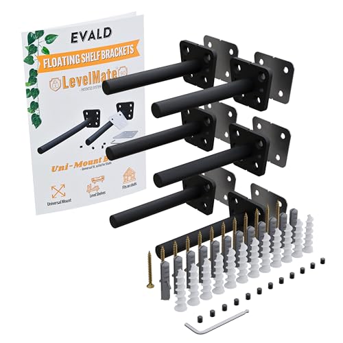 EVALD LevelMate™ Uni-Mount 4 Inch Floating Shelf Brackets, Hidden Shelf Brackets with Anti-Sag Pinol Screw System, Floating Shelf Mount with Screws & Anchors (6 Pack) - size: 4 Inch, style: 6 Pack Uni-mount