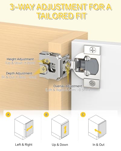 Onemake 80 Pack 1-1/4" Overlay Face Frame Soft Close Cabinet Hinges, 105° Concealed Hinge, Smooth Slow Self Closing, 3D Adjustable, Hidden Hardware Replacement for Kitchen, Wardrobe, Cupboard Door - size: 1-1/4"