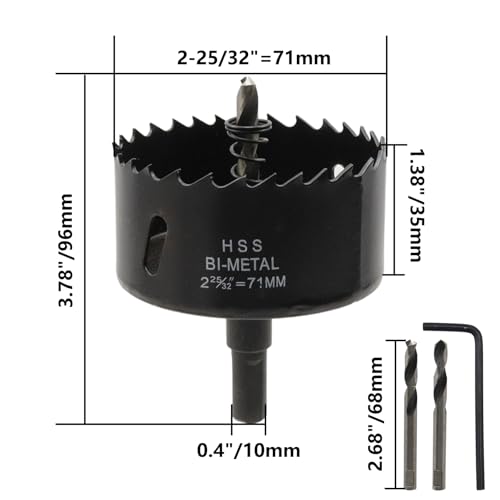2-52/32"/71mm Dia Hole Saw Bi-Metal Hole Cutter for Cutting Thin Metal Plastic and Drywall - color: black, size: 2-25/32" (71mm)