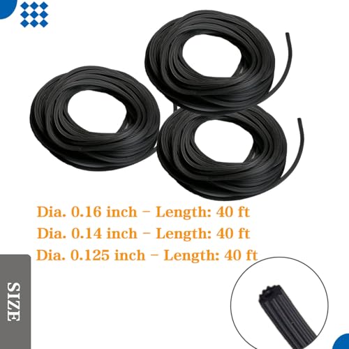 Window Screen Spline, (.125" x 40ft +.14" x 40ft +.16" x 40ft) 3 Sizes in 1 Kit - Screen Retainer Spline for Window Screen Replacement, Black, Tooltriz - size: .125" x 40ft +.14" x 40ft +.16" x 40ft
