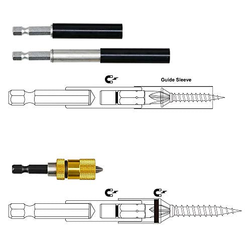 K406 Magnetic Bit Holder Set with Guide Sleeve and Adjustable Depth Magnetic Tip, 3-Piece - style: Guide Sleeve