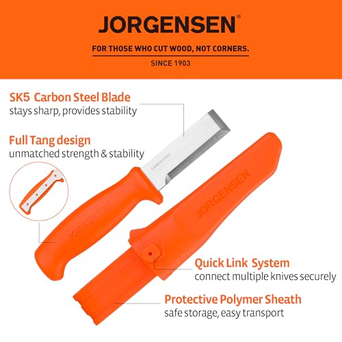 Jorgensen Wood Chisel Knife with Sheath, SK5 Carbon Steel Blade | Ergonomic Handle & Full Tang Design, Wood Chisel for Woodworking, Ideal for Carving, Whittling and Splitting