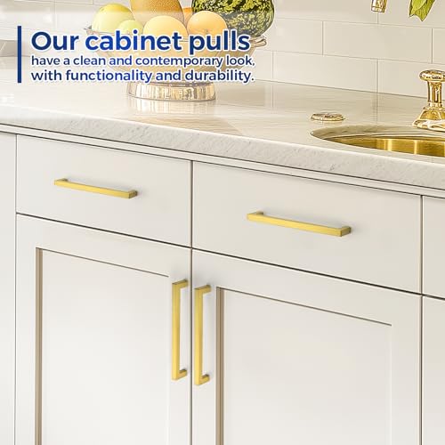 JOY DECOR Gold Cabinet Handles Square Cabinet Pulls, 7-1/2 Inch CC, 10 Pack - size: 7-1/2 Inch Hole Center