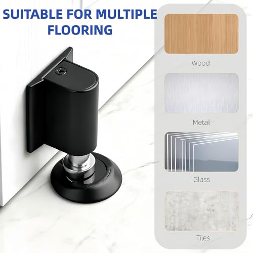 Magnetic Door Stopper No Drilling Height Adhesive Heavy Duty Magnet Doorstop Wedge Stop Catch Bottom Holder to Keep Doors Open (Black) - color: Black