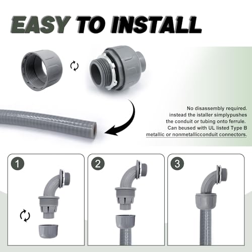 1/2 Inch Liquid Tight Connector - 15 Pack PVC Electrical Conduit Fittings 90 Degree Flexible Connectors for Home, Kitchen, and Bathroom Conduit Connector - size: Angle 1/2"