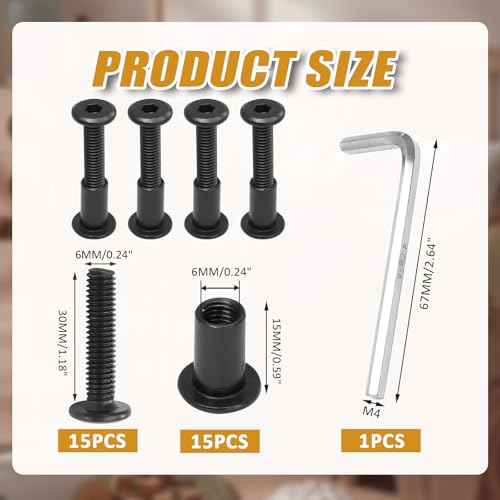 Biaungdo M6x30mm Black Hex Drive Socket Cap Bolt, 15 Sets - color: Black, size: M6x30mm