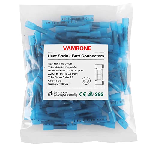 100PCS Heat Shrink Butt Wire Connectors 16-14 AWG, Insulated Waterproof Electrical Wire Connectors Automotive Marine Grade Wire Crimp Terminals Butt Splices, Ideal for Boat, Truck, Blue - size: Blue 100 PCS