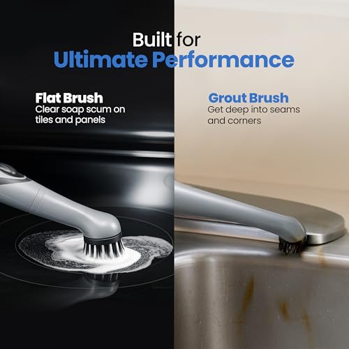 BEEST GroutCare 10000 Electric Spin Scrubber - Bathroom Cleaning Brush w/ 2 Replaceable Heads, IPX6 Waterproof - Cordless Electric Cleaning Brush Scrubber for Bathtub, Shower, Grout, Tile, Kitchen