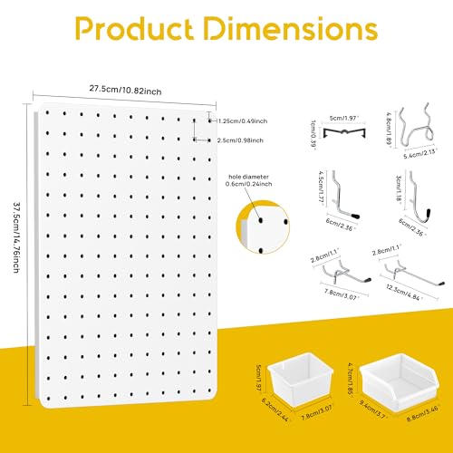Pegboard Organizer Kit,4 Pack 14.76x10.82 in Metal Panels with 6 Bins,White - color: White, size: 14.76"x10.82"- 4 Pcs
