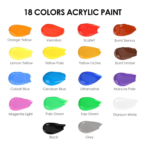 GOTIDEAL Acrylic Paint Set with 10 Brushes, 18 Colors (59ml, 2 oz) - color: 18 Colors