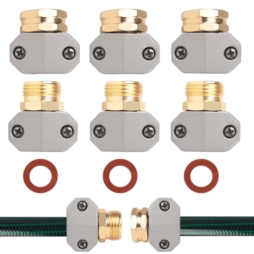Hose repair kit,（3 Sets）garden hose repair Fittings Aluminum Female and Male With Zinc Clamp Water Hose End Repair Connector Fit 3/4 Inch And 5/8 Inch Garden Hose，garden hose repair kit - size: 3/4 inches