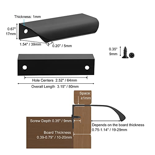 Malimali 5 Pack 3.15" Black Edge Finger Pulls for Cabinets, Drawer Pulls - color: Matte Black, size: 80mm/3.15" (5Pcs)