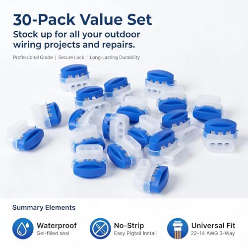 GWHOLE 30pcs 3-Way Waterproof Wire Connectors for 22-14AWG Cables - color: 30PCS