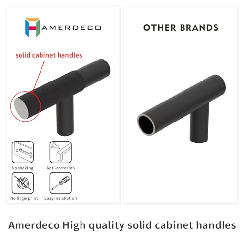 Amerdeco 10 Pack Matte Black Knurled Cabinet Pulls 3 Inch Hole Centers Kitchen Cabinet Solid Handles Hardware Kitchen Handles for Cabinets Handles IH0006 - color: Matte Black, size: 3"/76MM Hole Center