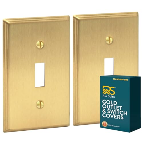 Rio Salto BRASS Toggle Light Switch Cover Plate Single Toggle Switch Plate Brushed Gold Metal Outlet Covers Decorative Wall Plate — Deco Collection 4.50" X 2.75" - color: Toggle Switch 1-Gang (2-Pack)