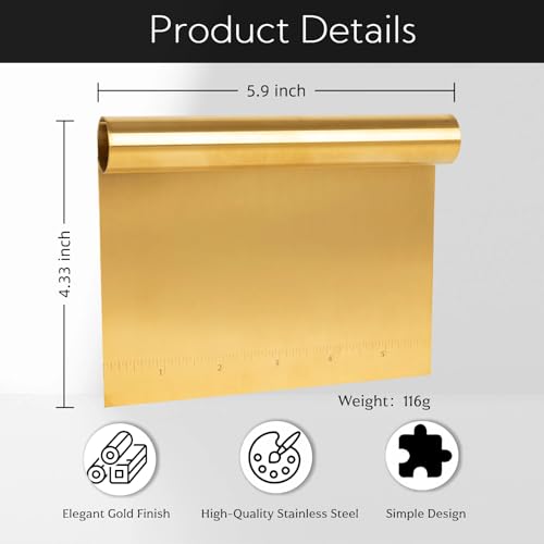 2 Pack Stainless Steel Dough Scraper with Measuring Scale,Bench Scraper & Cutter, Multipurpose Pizza/Pastry/Cake/Pastry/Bread Food Cutter, Kitchen Baking tools Essential Utensil (Silver & Gold)