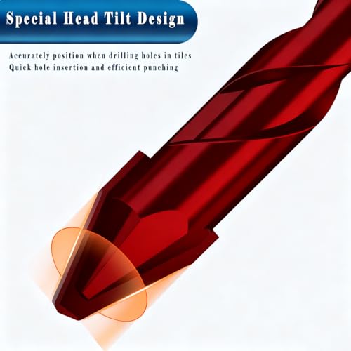 10pc 5/16” Red Special Crooked Head Eccentric Drill Bit Set, 8mm Porcelain Tile Drill Bit Concrete Drill Bit for Glass,Brick,Plastic,Cement,Wood,Ceramic,Metal,Marble. - size: 5/16 in