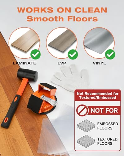 Saker Floor Gap Fixer Kit Suction Cup Tool with Mallet & 10 Washable Pads