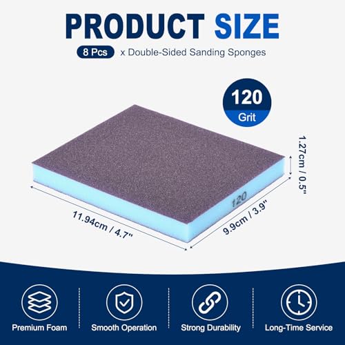 8Pcs 120Grit Double-Sided Sanding Sponges, Washable & Reusable - size: 120Grit