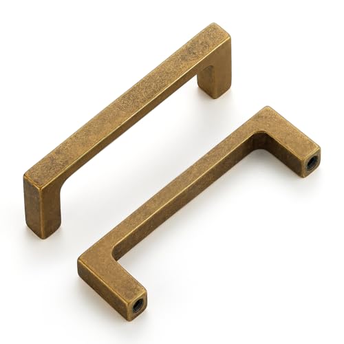 Ravinte Antique Brass Kitchen Cabinet Solid Handles,3-1/2 Inch,5 Pack - color: Antique Brass, size: 3-1/2 Inches Hole Center